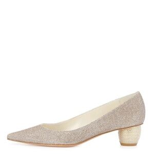 Stuart Weitzman- Pointed-Toe Platinum Poco Metallic Pump Rhinestone Size 8.5